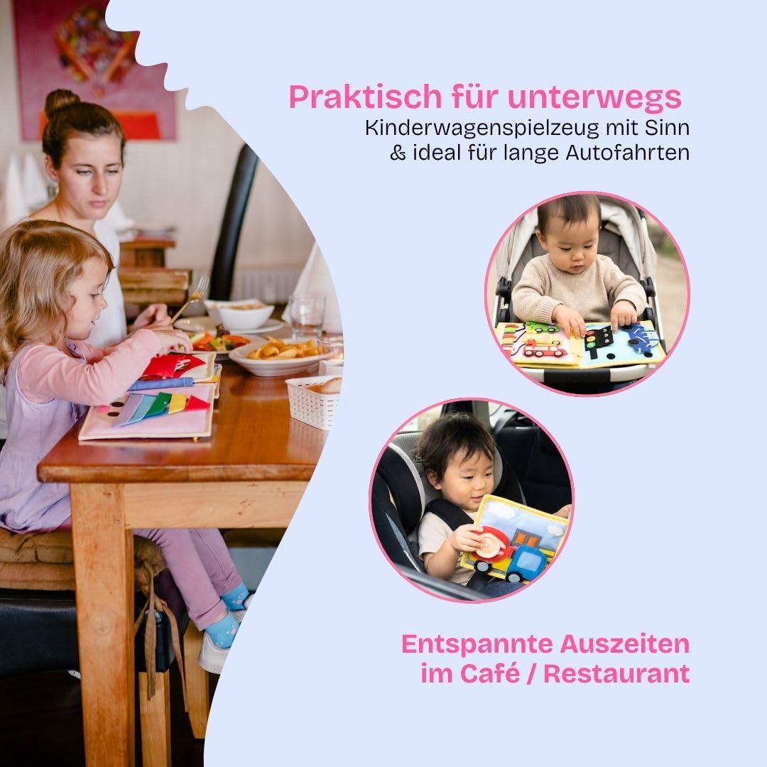 Jolly Designs Mini Quiet Book Mein erster Bagger – Montessori Spielzeug ab 18 Monaten – Busy Book & Stoffbuch aus Filz – Lernspielzeug zu Fahrzeugen & Verkehrsregeln – Motorikbuch für Kleinkinder