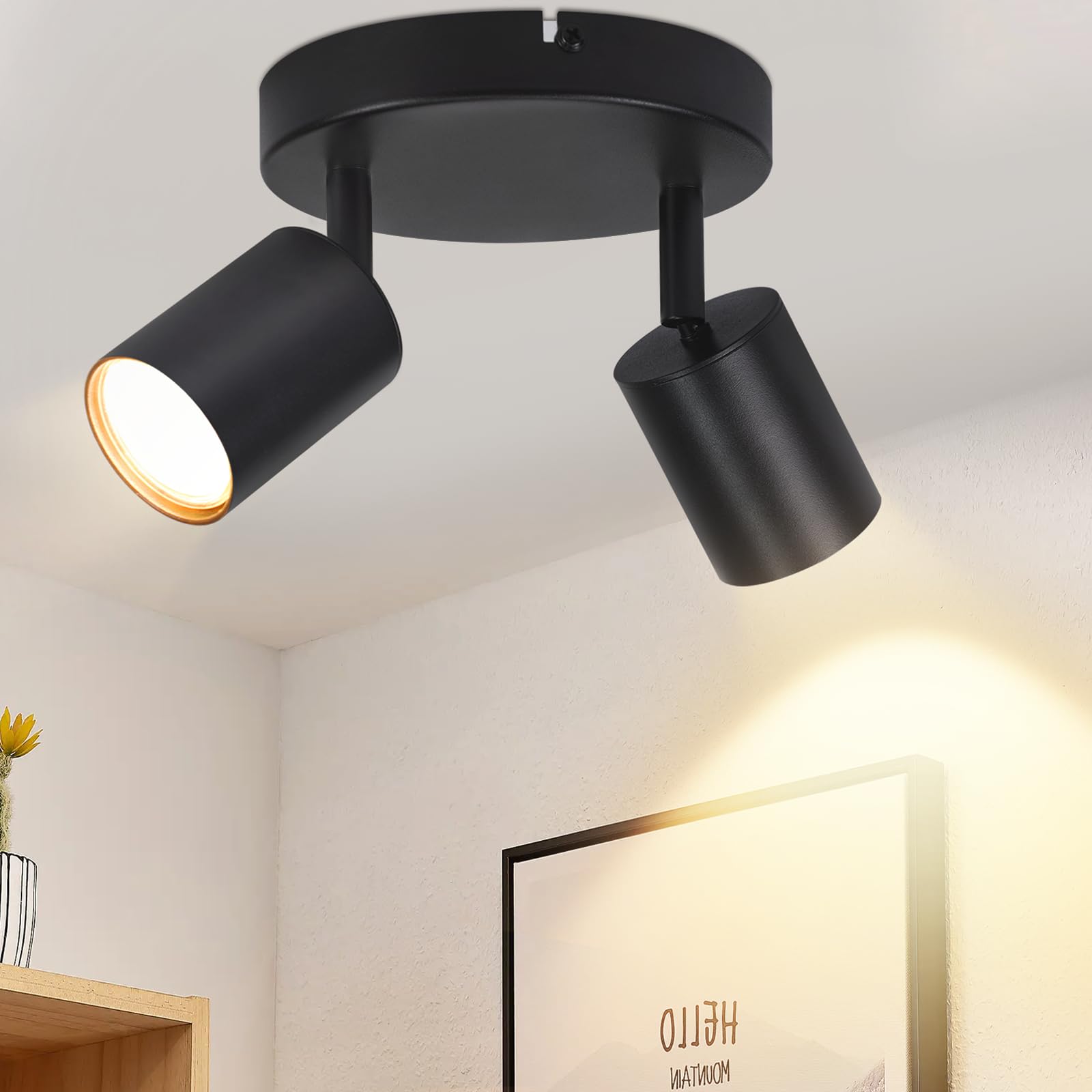ZMH Deckenstrahler 2 Flammig Deckenleuchte Schwarz: Deckenlampe Spots Strahler Flurlampe GU10 Schwenkbar 350° Deckenspots Modern rund Wandstrahler für Wohnzimmer Schlafzimmer Küche (Ohne Leuchtmittel)