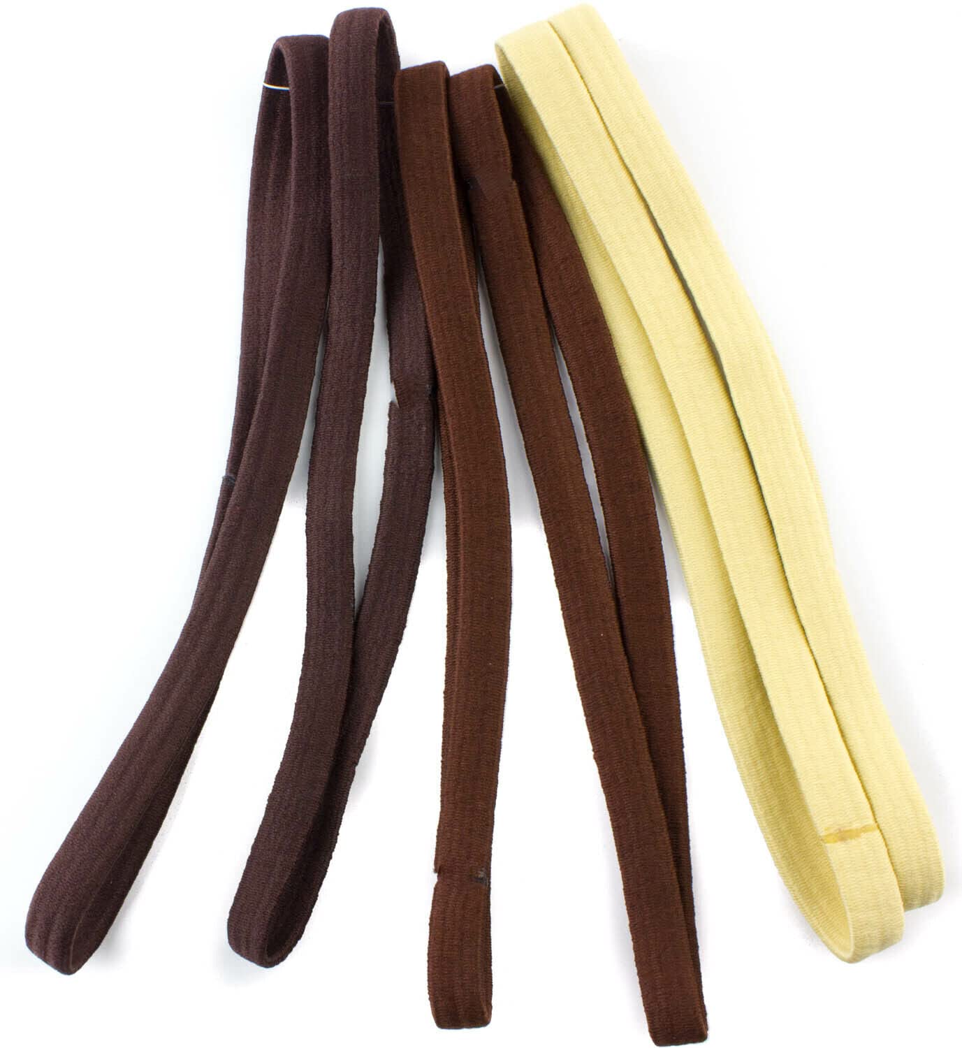 6 Pcs Elastic Headbands Unisex Plain Long Thin Hairband 1cm Wide (Natural brown assorted)