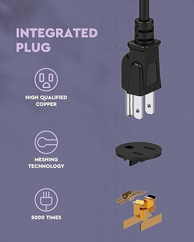 Miniatura 6 de ZZR SEVEN Regleta de alimentación, protector de sobretensiones, cable de extensión plano de 6 pies con 8 salidas de CA (110-240V1875W) y 2 USB