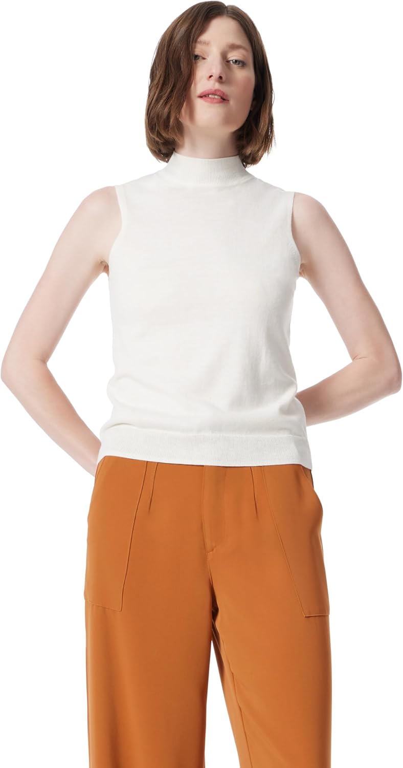 DEE OCLEPPO Women's Maggie Mock Neck Sleeveless Knit Top Standard Medium Sea Salt