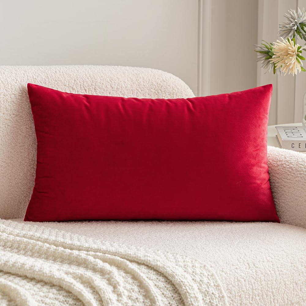 MIULEE Funda de Cojines Navidad de Terciopelo Cojines de Sofá Funda de Almohada Decorativo para Silla Cama Habitación Dormitorio Salón Sala de Estar Oficina 1 Pieza 30x50 cm Rojo