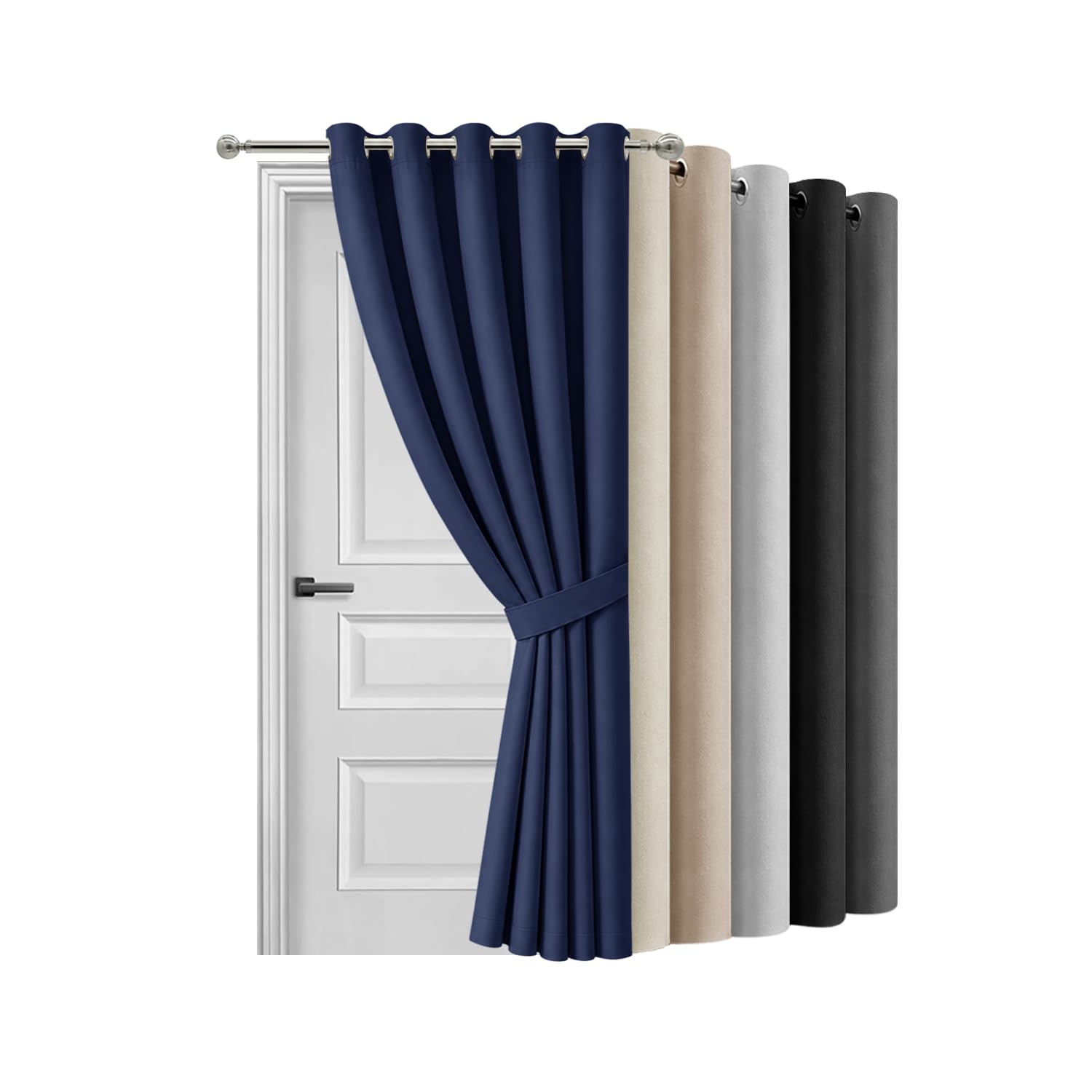 Hafaa Blackout Eyelet Curtains for Bedroom 66 X 84 Inch Navy Door Curtain for Living Room Noise Reducing Black out Curtain & Drapes 1 Panel with Tieback