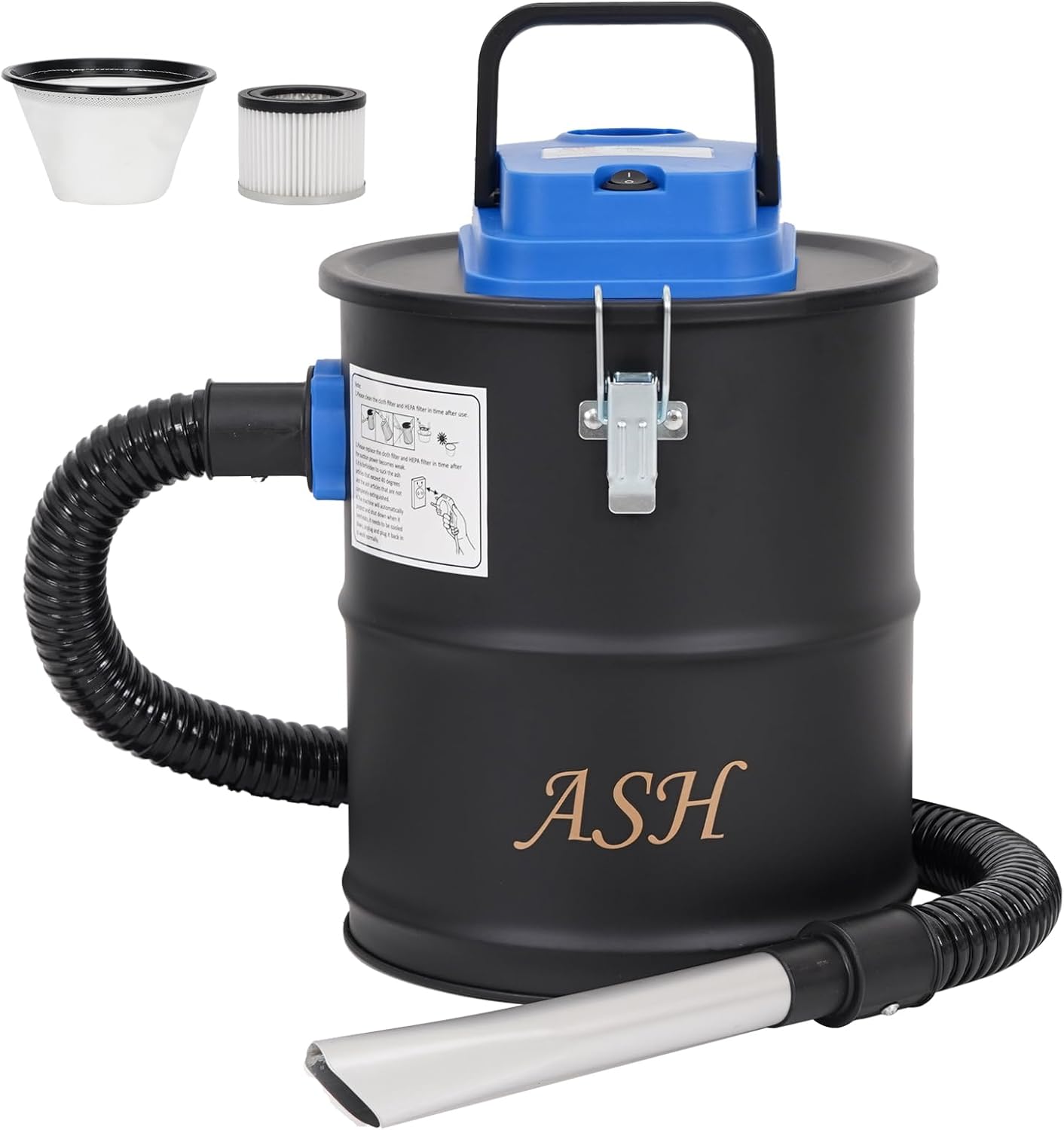 Ash Vacuum Cleaner -3.2 Gallon Fireplace Ash Vac with 800w Powerful Hose Non-Woven Dust Separator | Dry Stove Vacuum for Fireplaces Pellet Grill Wood Stove Fire Pits Blue Blue 12L (3.2 gallons)