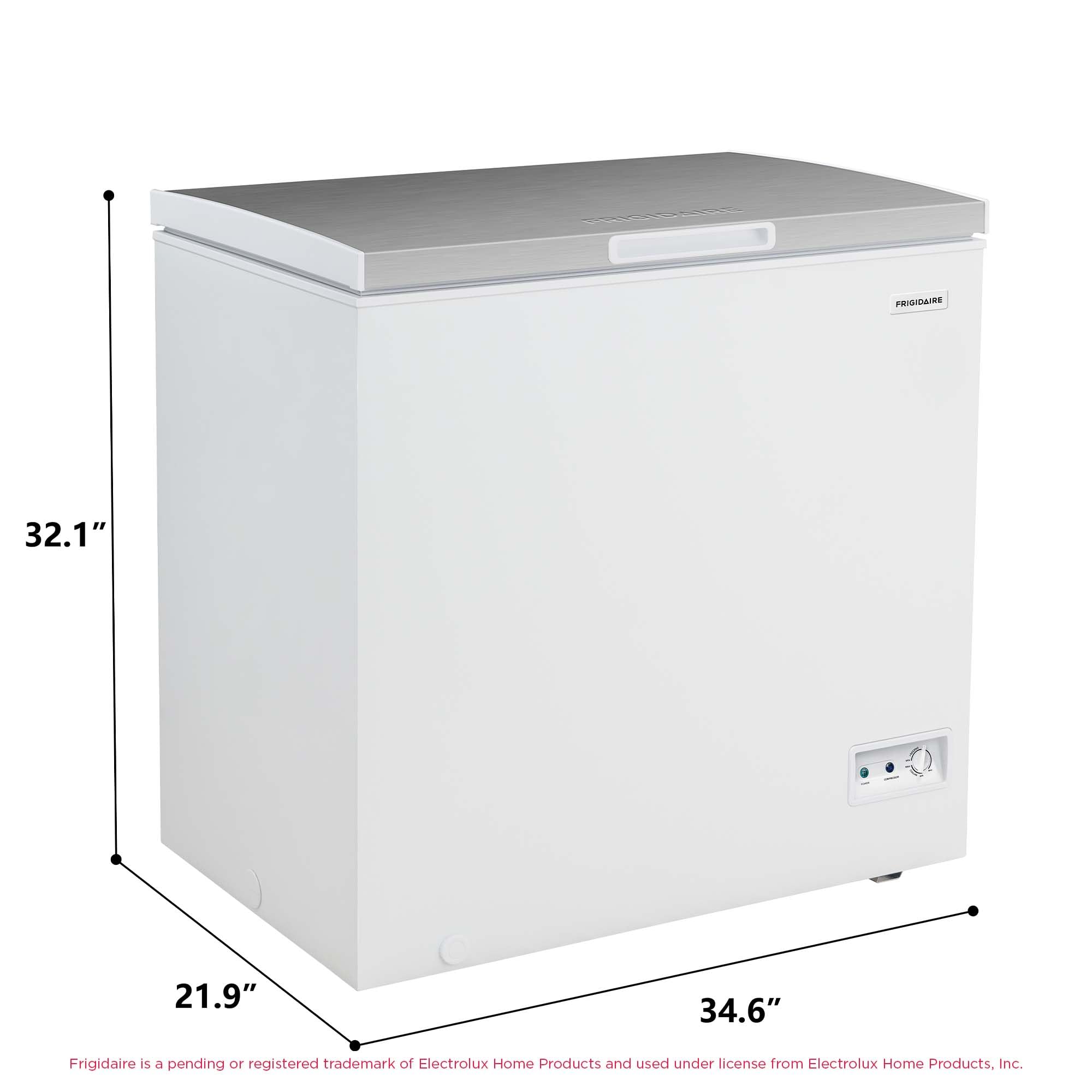 Frigidaire Chest Deep Freezer, 7 Cu. Ft. Capacity, Shiny Stainless Steel Top Lid Design-Adjustable Thermostat-Removable Vinyl Coated Wire Basket-Easy Defrost Drain- Garage Ready on Fridge.com - View 5