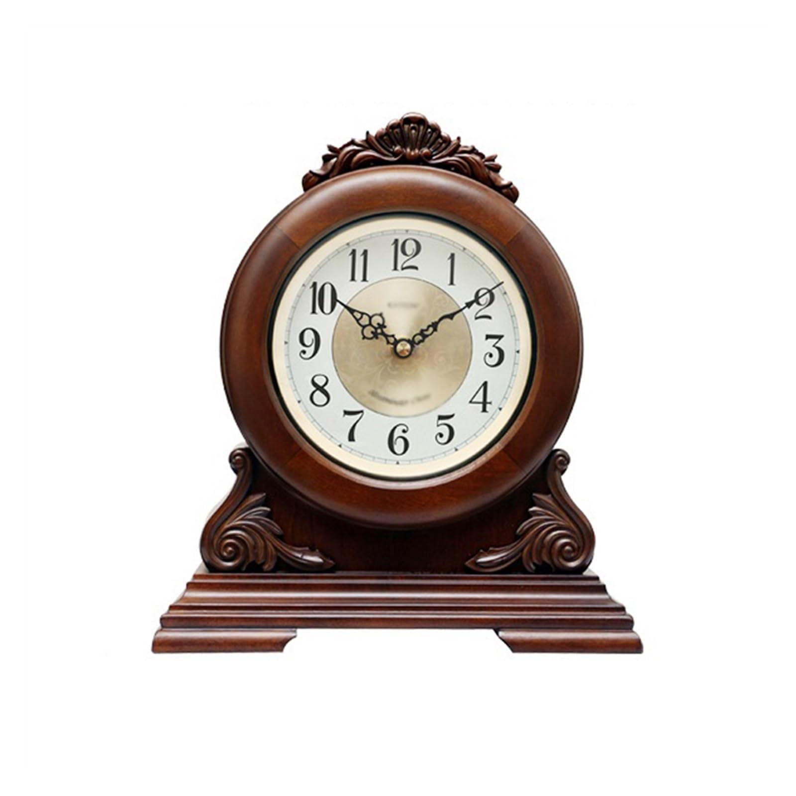 QINGGANG-0224 Mantel Clock Silent Wood Table Clock Living Room Chinese Vintage Chimes the Whole Time for Bedrooms Shelf