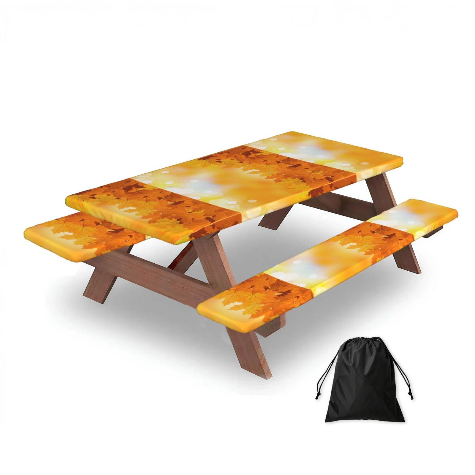 Dopklna As Picture Autumn Leaves, Picnic Table Cover With Bench Covers -Waterproof Elastic Fitted Tablecloth For Garden Camping Patio 76X152cm