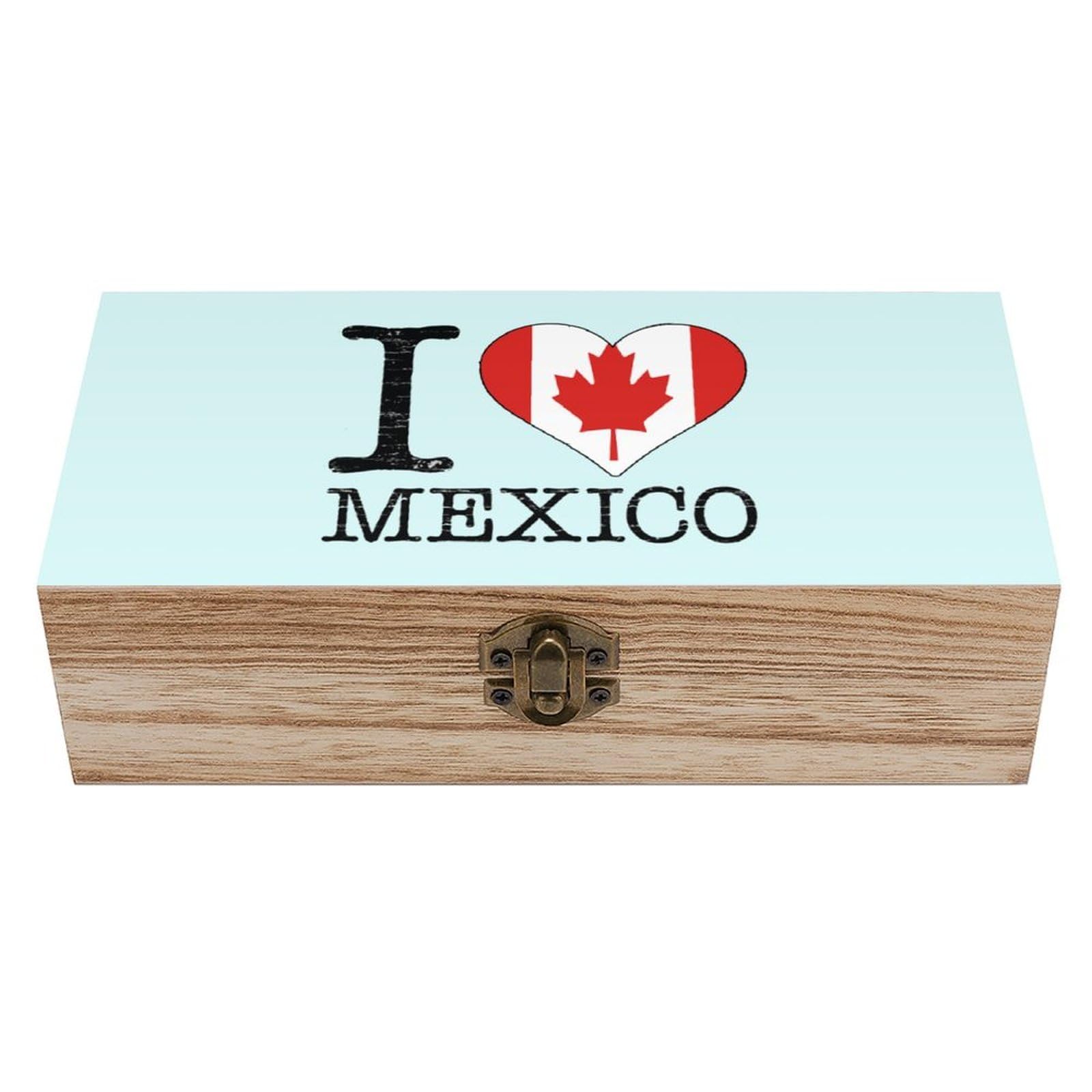 CGSBNGHA I Love Canada Mexico Wooden Storage Boxes with Lid Memory Box Decorative Organiser for Office And Home
