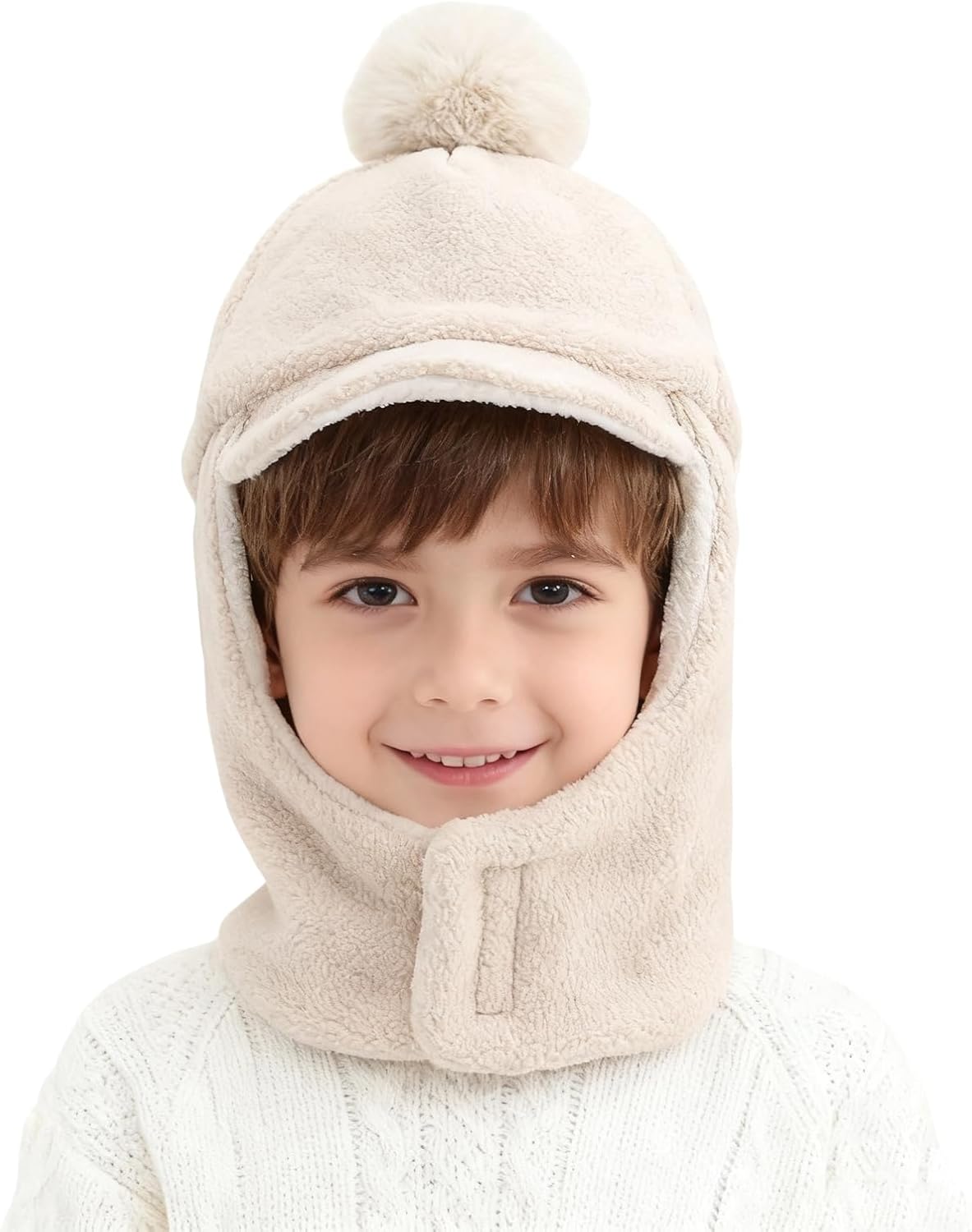 Kids Winter Trapper Hat with Neck Warmer, Windproof Ski Hat with Pom Pom Hooded Ear Flaps for Toddler Boys Girls 2-6 Years - Image 2