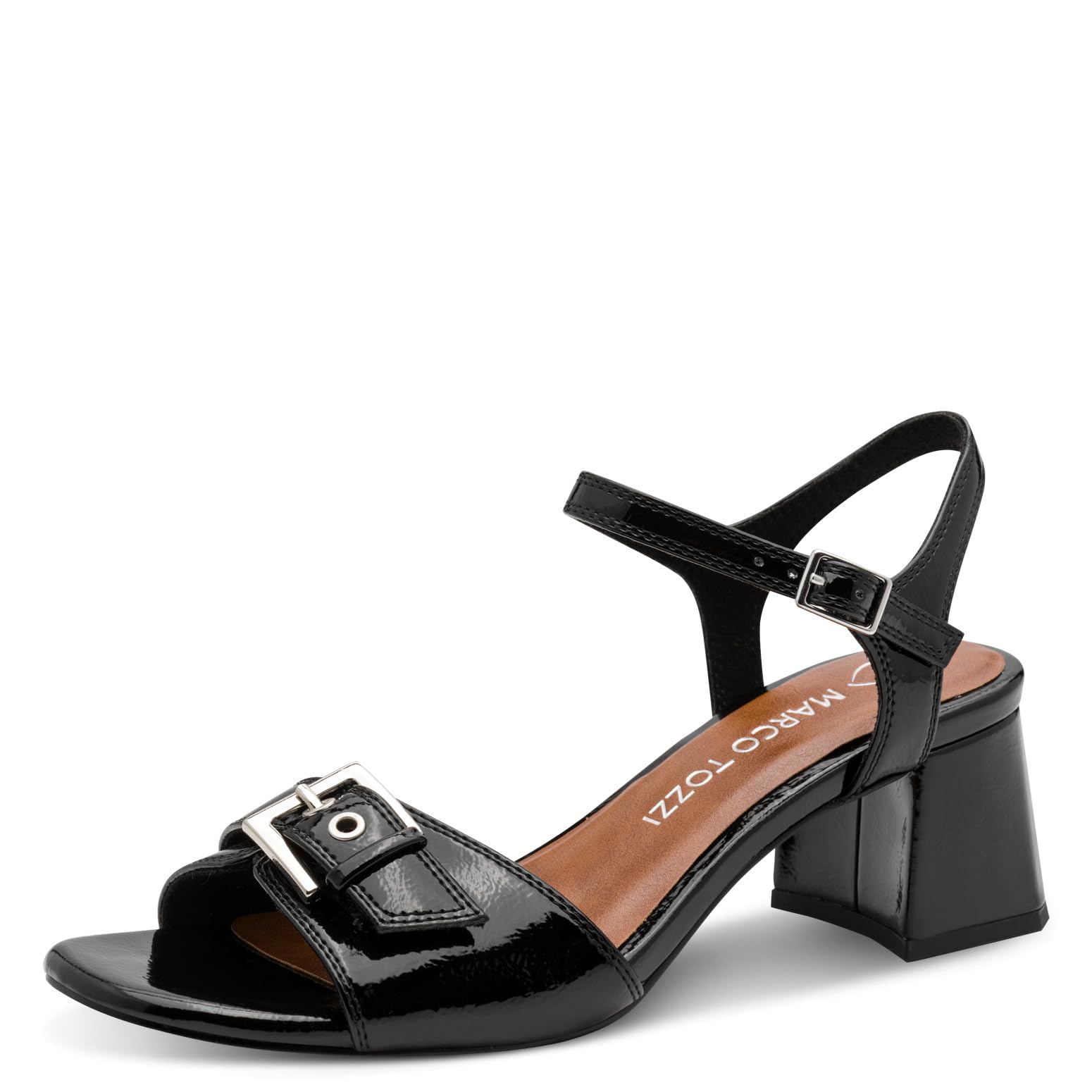 MARCO TOZZI women's sandal soft Feel Me footbed soft lining slingback, black (BLACK PATENT), 8.5 UK