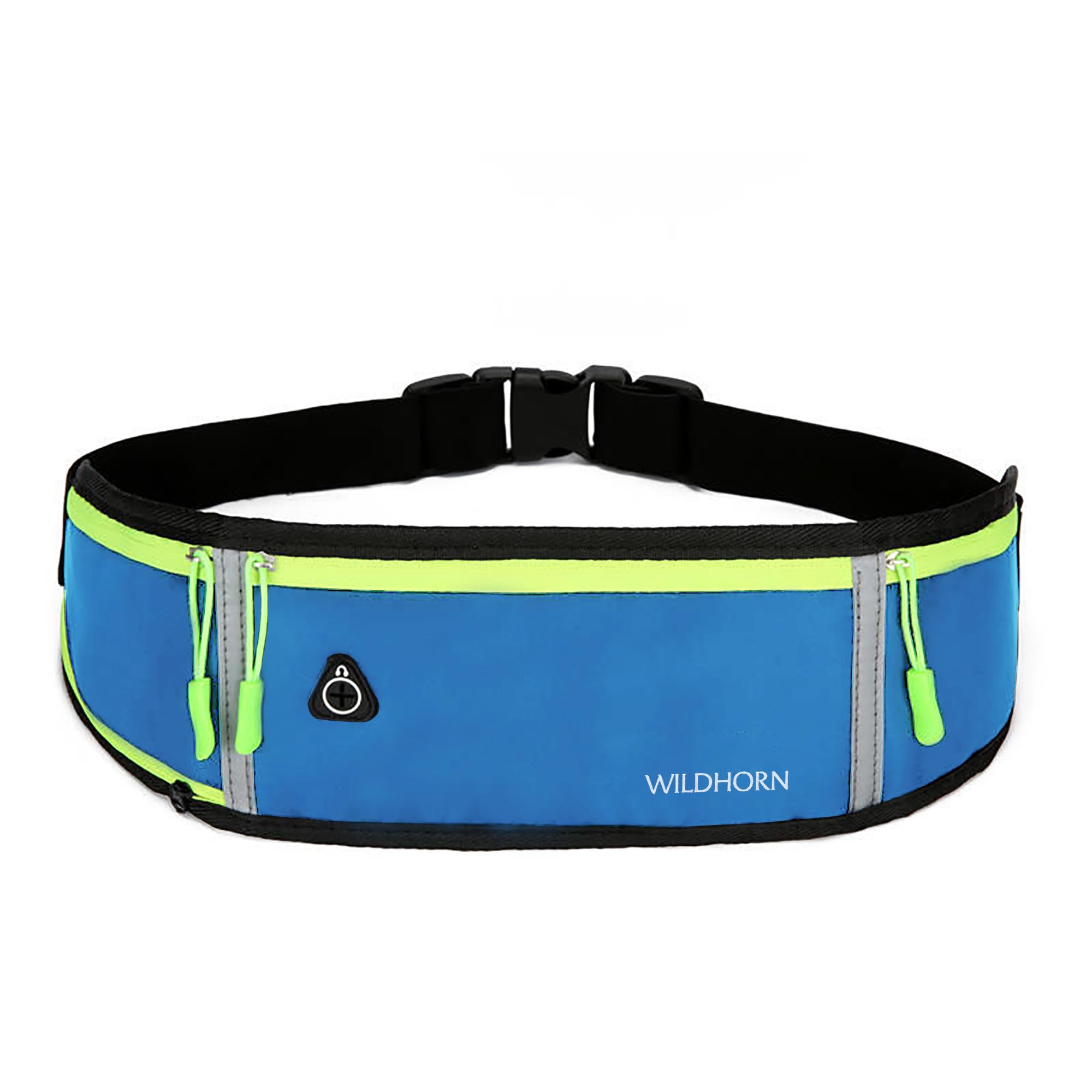 WILDHORN Running Waist Bag for Men & Women | Slim Waterproof Sports Belt with Dual Zipper Pockets, Reflective Strip & Adjustable Strap for Gym, Jogging, Cycling & Travel (Blue)