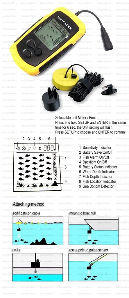 Fish Finder Alarm 100m Sonar Portable LCD Fish FILTURES PÊCHE Leur de pêche Finder de pêche Sondeur,Rechargeable Longue DuréE(FFC1108-1)
