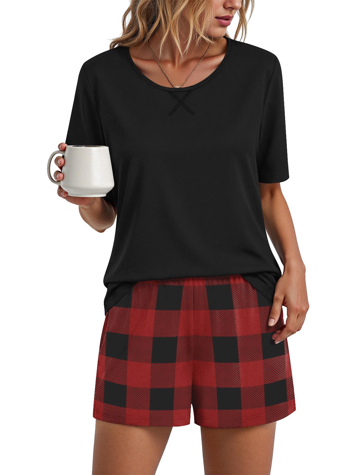 Findsweet Pajama Set for Women 2 Piece Lounge Set Soft Sleepwear Summer Casual Short Pjs Sets with Pockets M-3XL