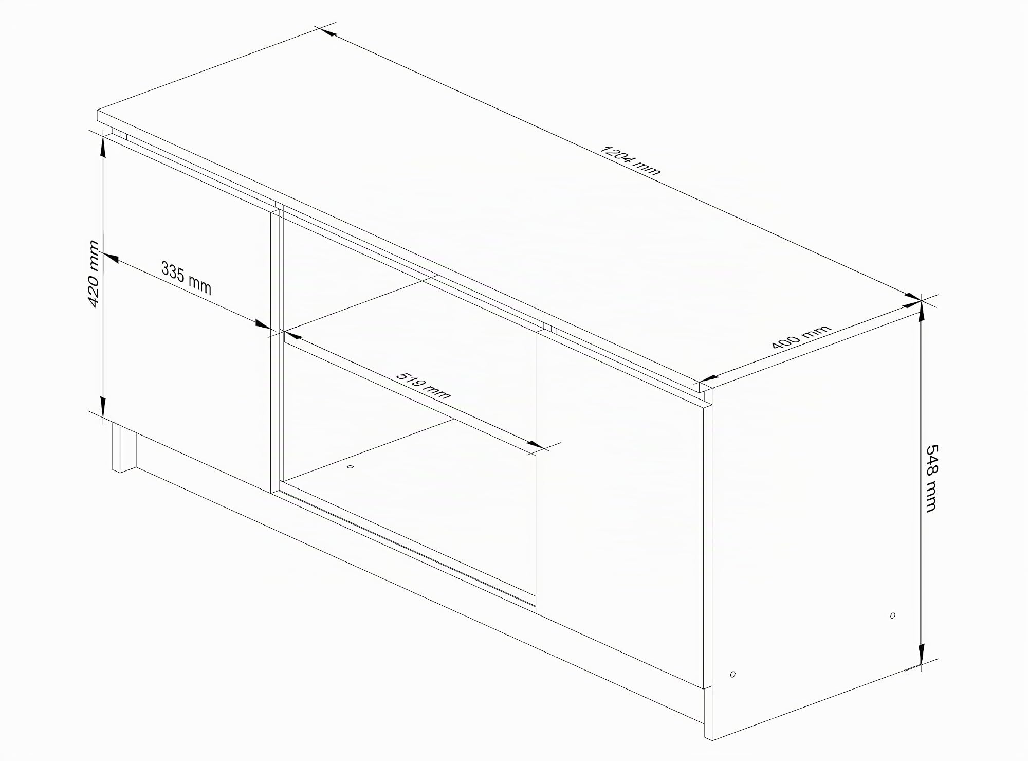 AKORD Lowboard K-120 | TV-Shrank mit EIN offenes Regalfach | Fernsehkommode 2 Ablagen mit Türen Links und rechts | H55 x B120 x T40 cm | Gewicht 30 kg | Sonoma Eiche