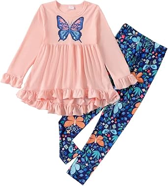Toddler Kid Girl Clothes Ruffle Sleeve High Low Top Floral Allover Pants Fall Winter Outfit Set