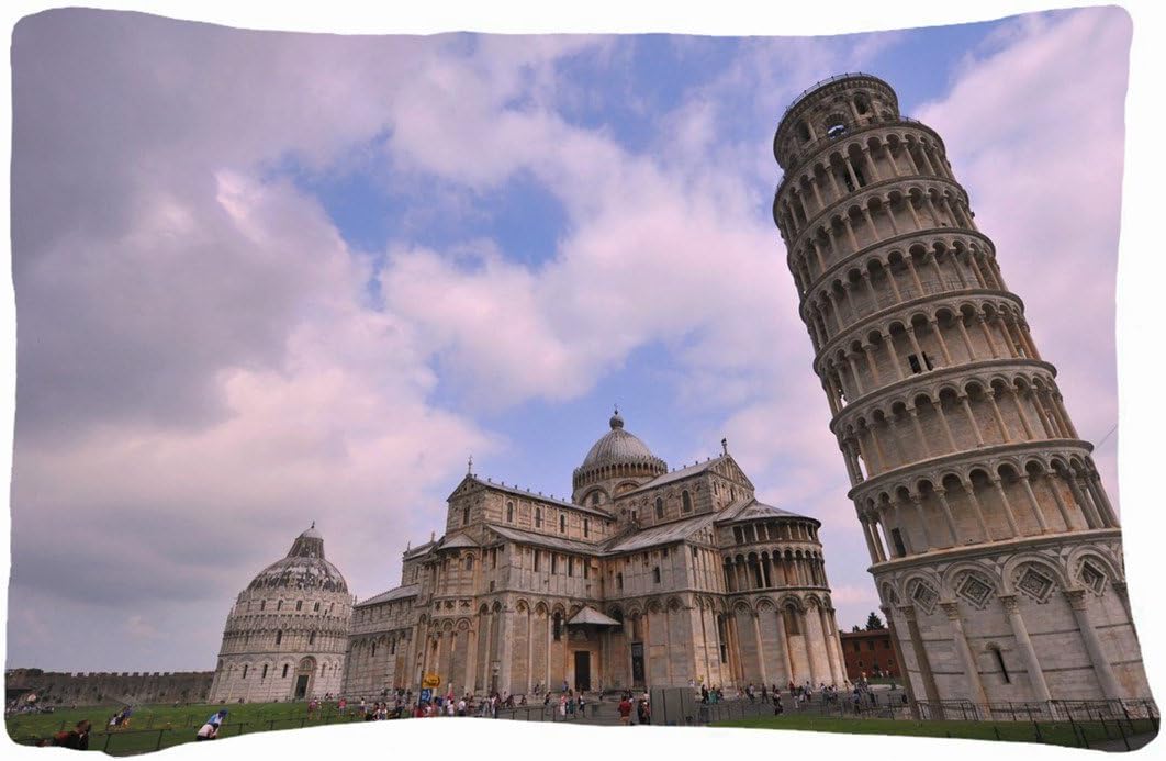 Microfiber Peach Queen Size Decorative PillowCase -City Leaning tower Cathedral Santa Maria Assunta Italy sky clouds