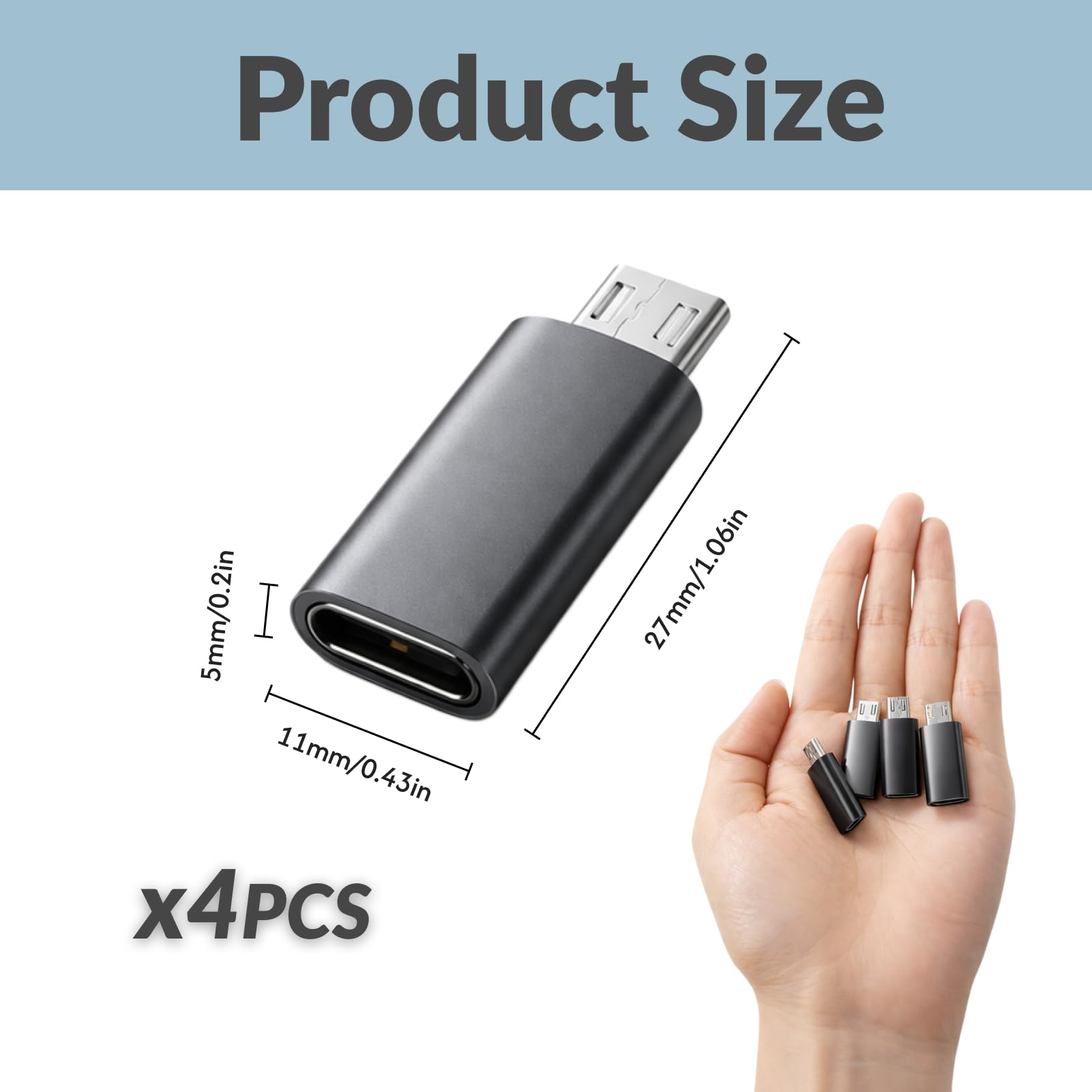 4 pezzi adattatore USB-C a Micro USB, convertitore compatto presa USB-C a spina Micro-USB per trasferimento dati e ricarica, plug-and-play, nero