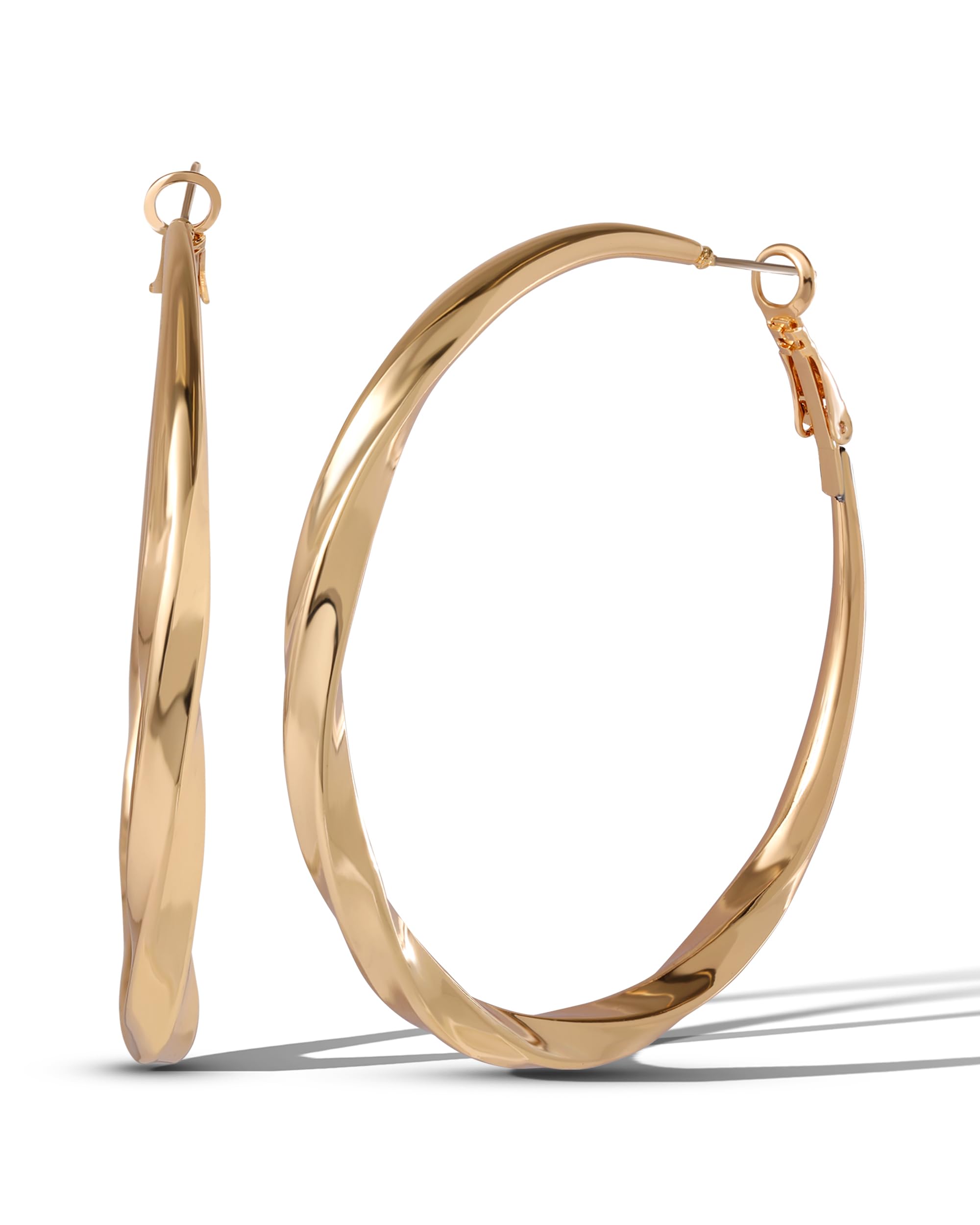 Jessica Simpson Twisted Hoop Earrings for Women, Gold-Tone Hoops Large