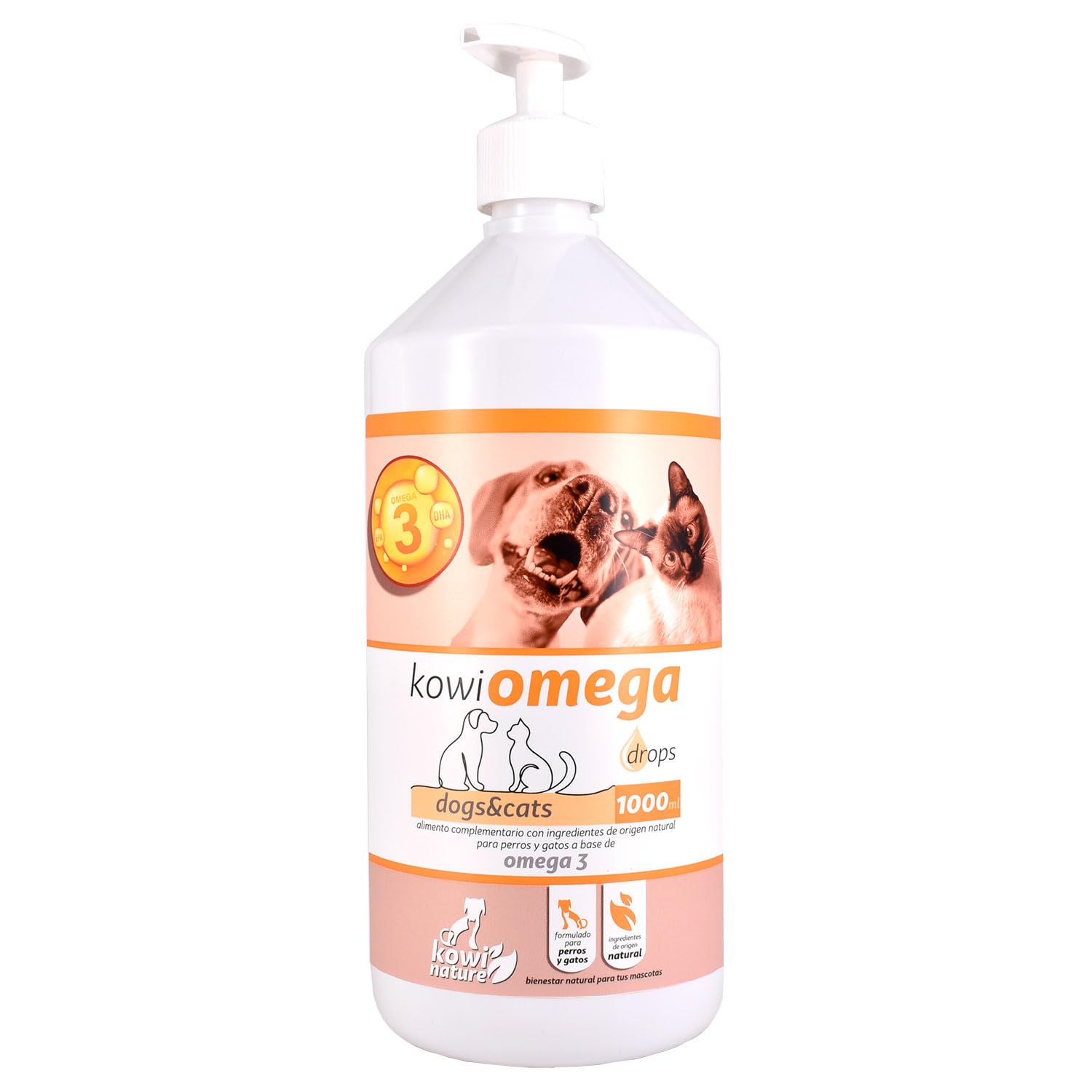 Aceite de Salmón Kowi Omega 3 para Perros y Gatos 1 Litro | Omega 3 con EPA y DHA, Mantenimiento de piel y pelaje, Salud articular, Bienestar cardiovascular, Bienestar cognitivo