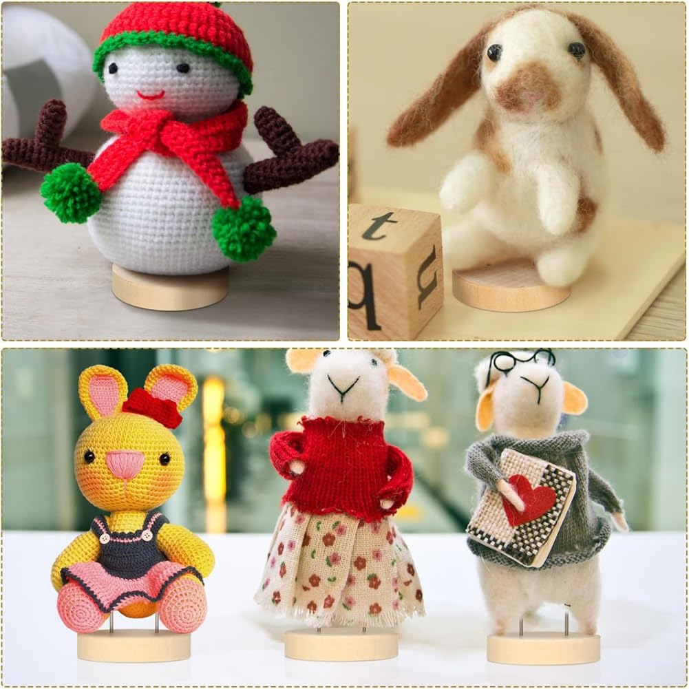 Sirxlevcy 24 Supports De Poupée Double Aiguille En Acier – Base Bois Pour Poupées Au Crochet, Figurines D'Action & Animaux En Feutre – Lot De 24 Idéal Pour Collectionneurs