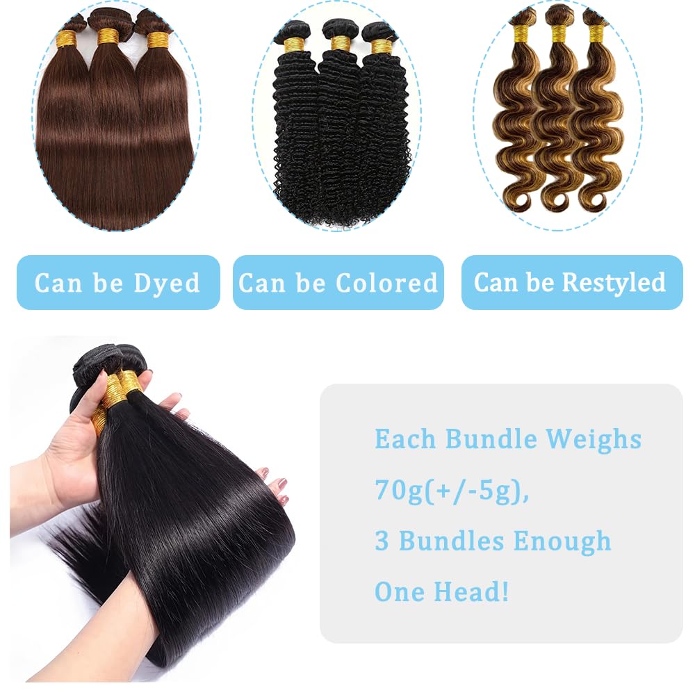 Tessitura brasiliana capelli umani fasci umani umani capelli naturali meche tessitura 3 fasci dritti 100% capelli umani naturali neri 10 12 14 pollici (Total 210g)