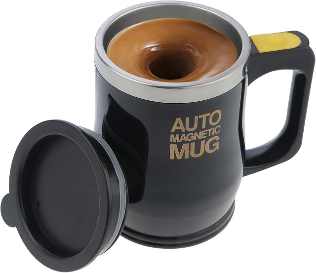 SHEENO Electric Self Stirring Coffee Mug, 400ML Stainless Steel Auto Magnetic Mug, Auto Mixing Cup for Coffee Tea Hot Chocolate Milk Cocoa Protein ( Black)
