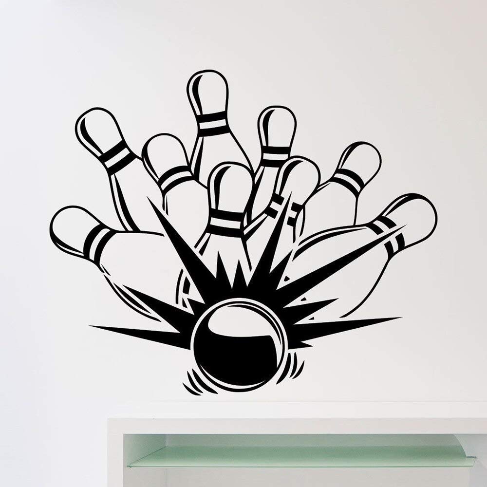 Wyfcl Bowling Strike Wall Stickers Bowling Sports Club Skittles Vinyl Decals Bowling Club Room Decoration Mural Vinyl 58X57cm