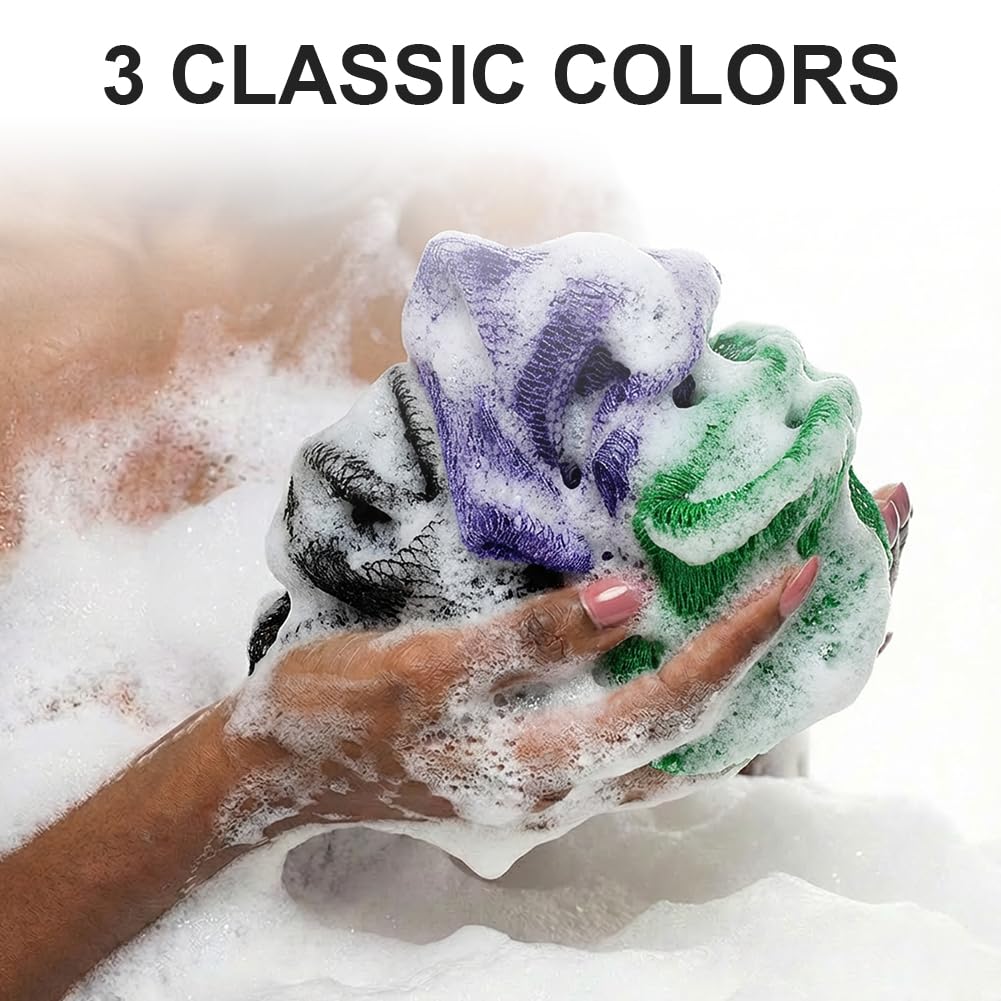 HOTUT 3 Piezas Esponja Exfoliante Africana, Esponja Corporal de Ducha y Baño con Cordón, Esponja Suave que Multiplica Espuma, Esponja Ergonómica de Cuerpo Entero