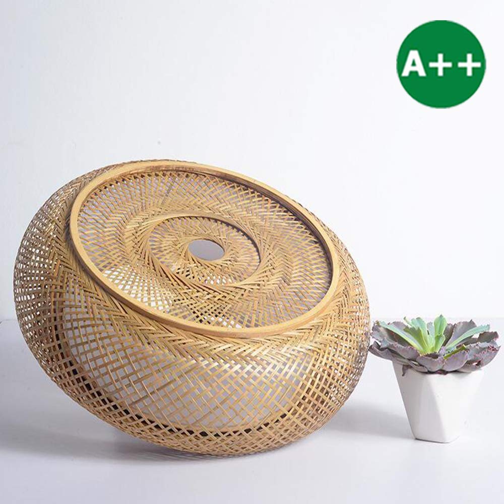 Plafoniera in bambù Lampada a sospensione in rattan naturale Lampada da soffitto fatta a mano Paralume Lampadario E27 Illuminazione Camera da letto Soggiorno Caffetteria Bar Studio Ufficio,50cm