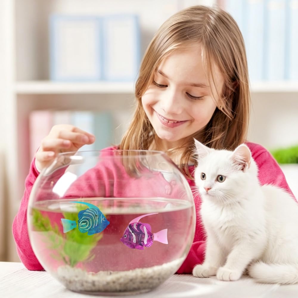 Lot de 4 poissons Robo - Jouet électronique pour chat - Poisson électrique lumineux - Fonctionne avec piles - Jouet flottant interactif pour enfants et animaux domestiques