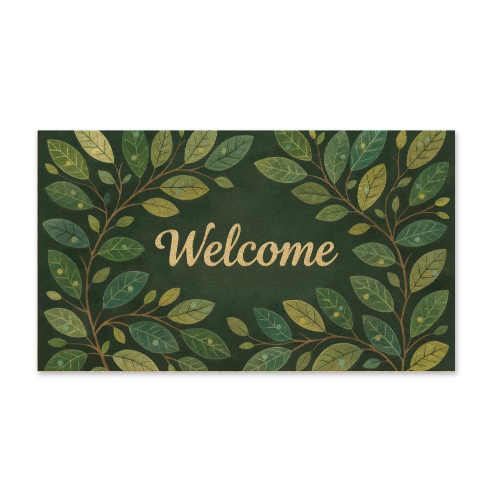 UNICRAFTALE Green Leaf Door Mat Welcome Floor Mat Non Slip Rectangle Entrance Door Rugs Welcome Rug for Front Doors Porch Indoor Outdoor Home Bathroom 43x76cm