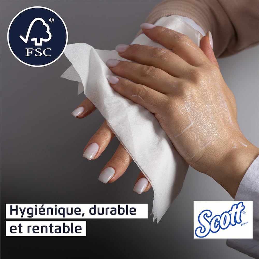 Scott Essential Essuie-Mains, 16 Multiplis en Z, Blancs, Technologie Airflex, Doux, Absorbants et Résistants, 16 Paquets x 250 Feuilles (4 000 Feuilles au Total), article 1804