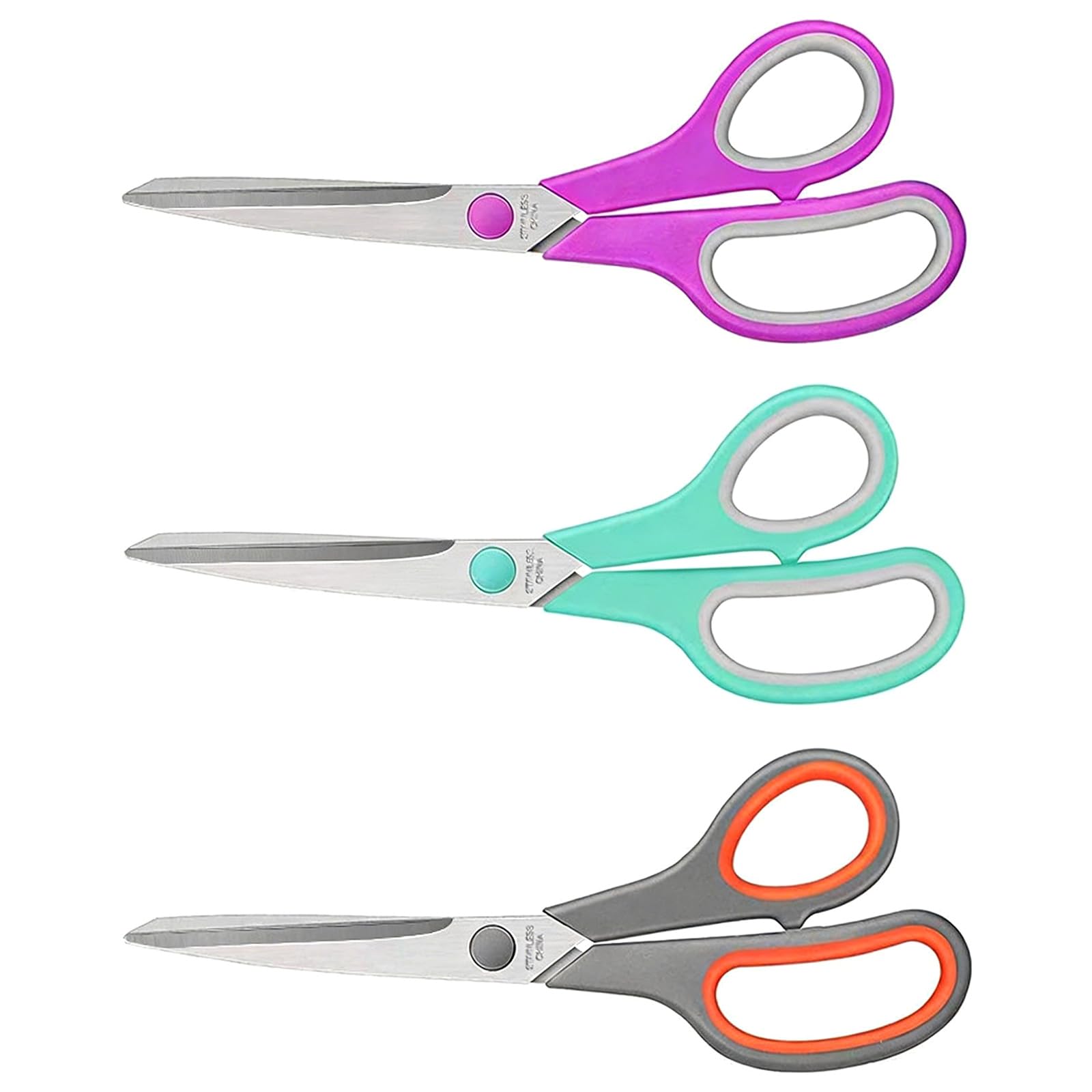 Kaeltsyn Pog 3Pcs Stainless Steel Scissors 8.5Inch Ergonomic Rubber Handle Tailoring Shears For Household Sewing Offices Crafting Stainless Steel Scissors