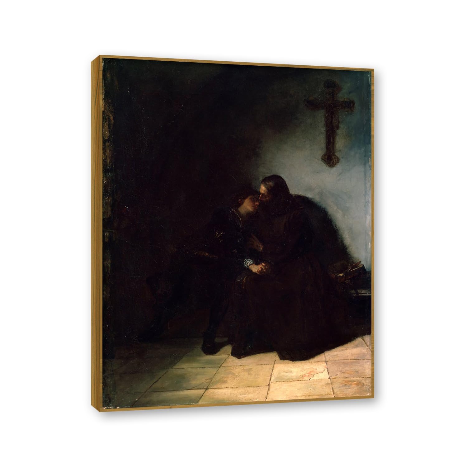 NHLDZYH Teak Frame. Hans Thoma Style Canvas Wall Art - (The Convicts Farewell), German Romantic Realism Painting with Symbolic Nature, Rustic Country Home Decor. 70x90cm-27.6x35.4in
