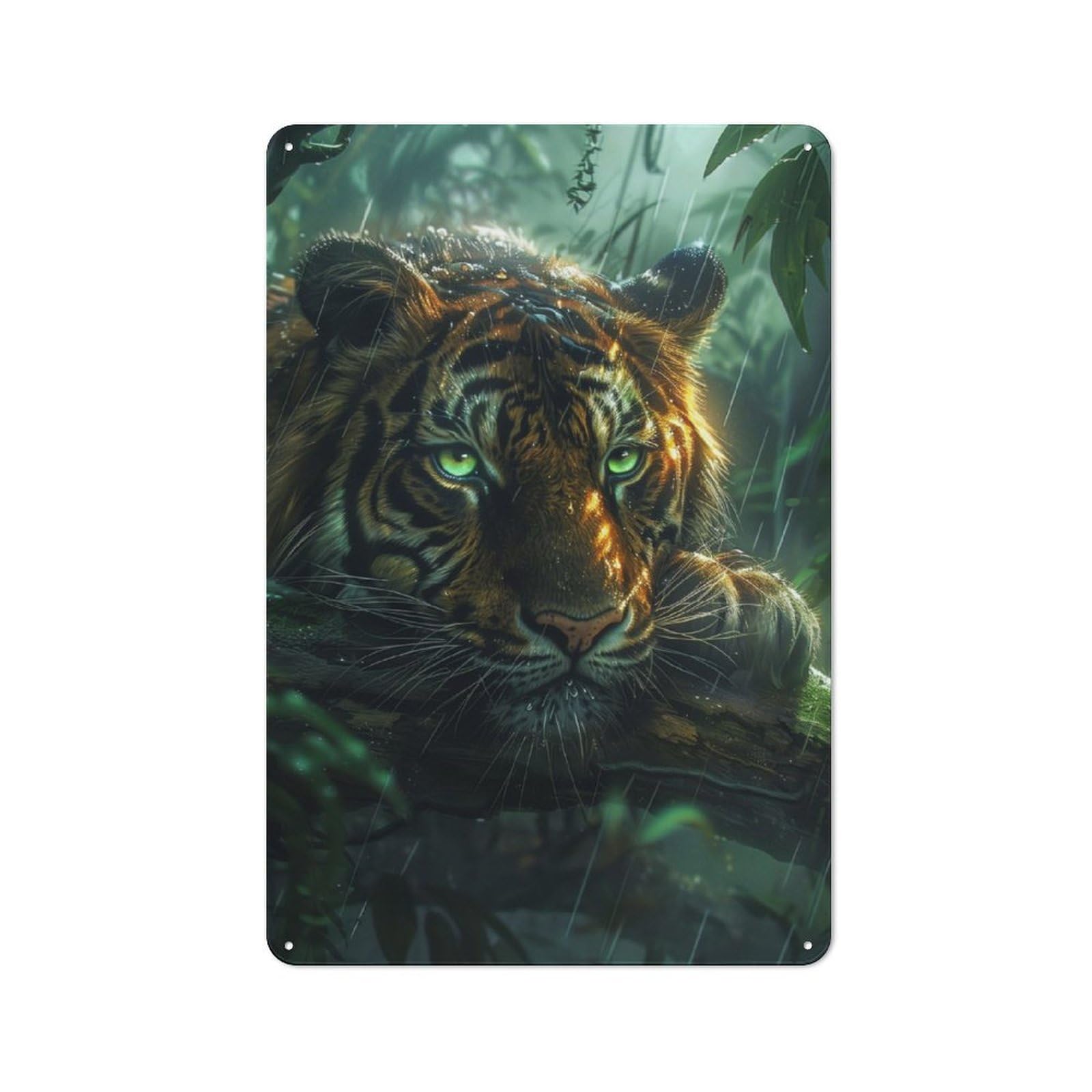 Character Decorative Tin Plaque 30x20cm Featuring Tropical Rain Forest Tiger, Home Wall Decor for Flat, Dorm Room, Lounge Or Cafe