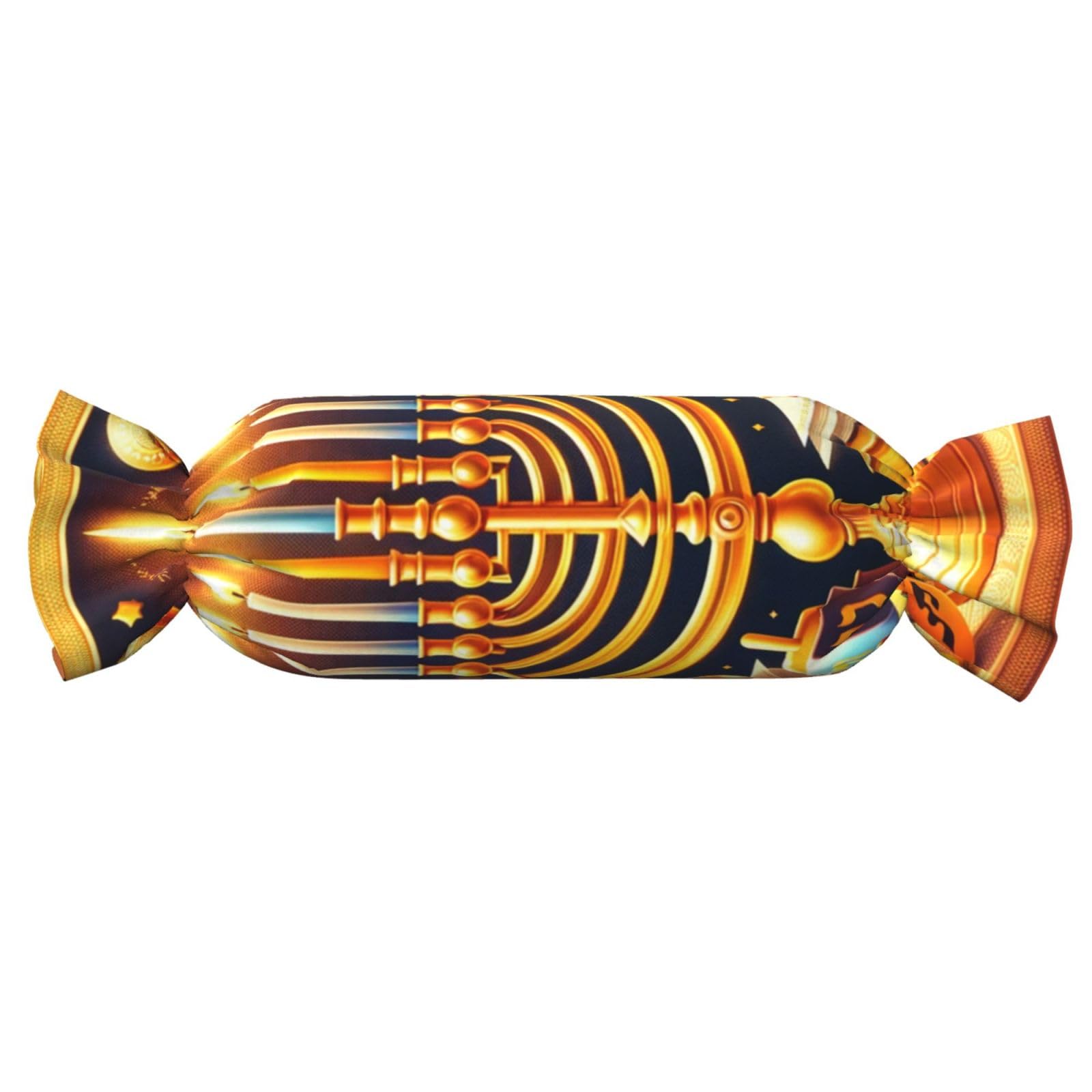 Augenstern Candy-Shaped Pillow with Insert Happy-Hanukkah-Jewish-Menorah Candy Tube Cushion with Filling
