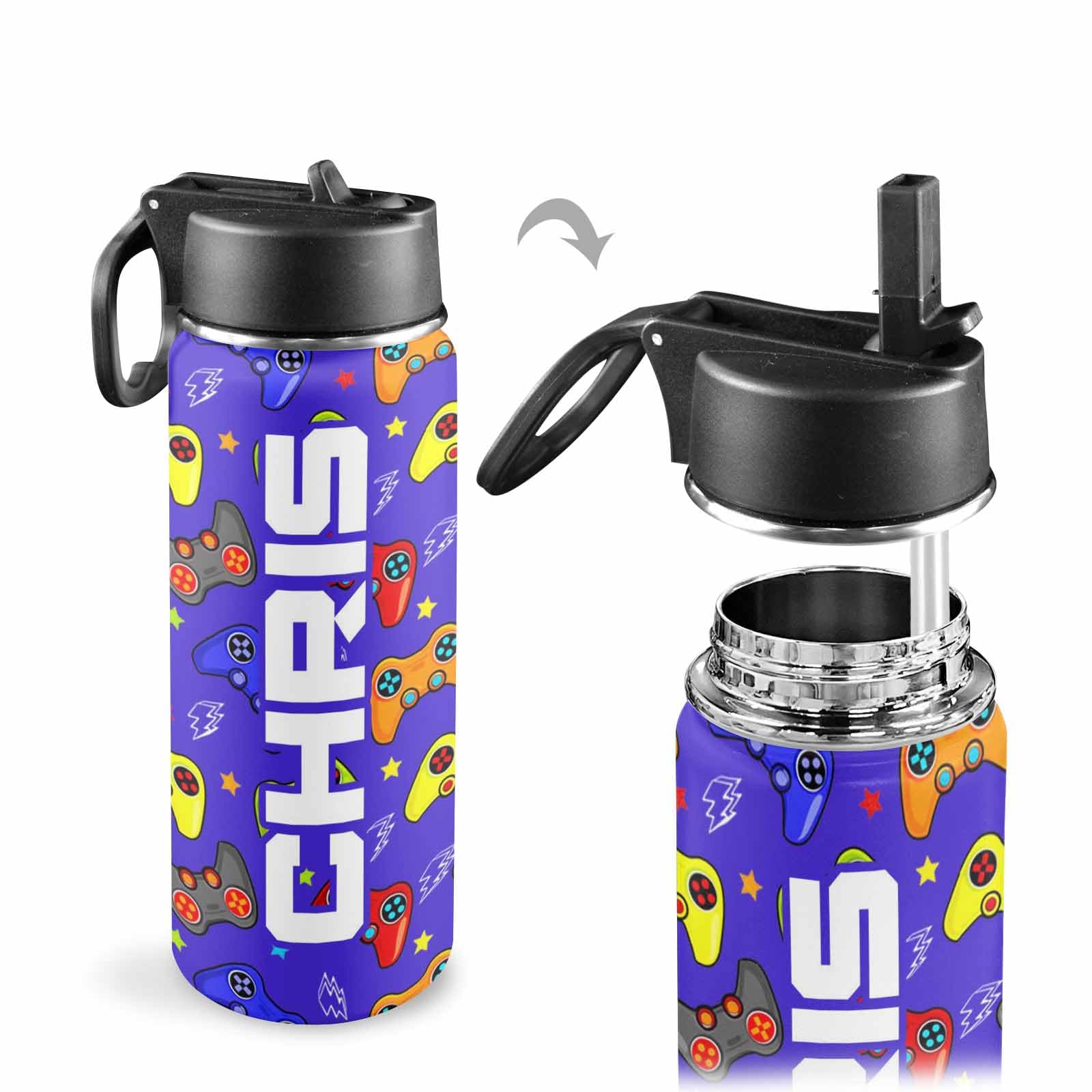 Personalized Water Bottles for Kids for Back to Shool With Name or Text Custom Insulated Stainless Steel Sports Water Bottle with Straw Lid