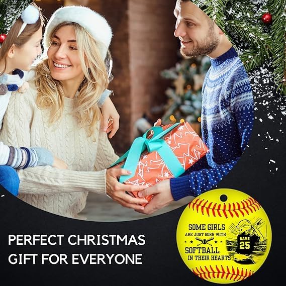 Miniatura 4 de Adorno de sóftbol personalizado para decoración del árbol de Navidad, adorno de Navidad personalizado de sóftbol en forma 2D, regalo plano para