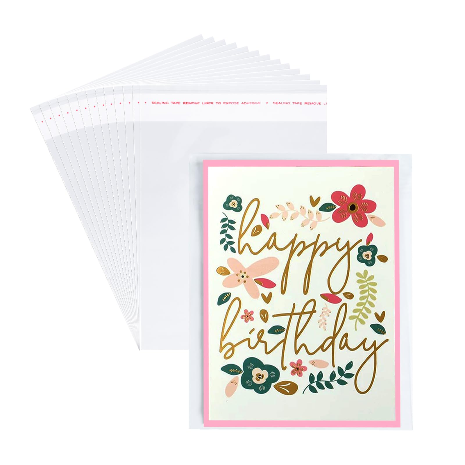 Miraclekoo 300Pcs 4-5/8 X 5-3/4 Inch Resealable Cello Cellophane Bags,Thick Clear Plastic Sleeves-Fit A2 Card w/Envelope Photos Cookie Candy