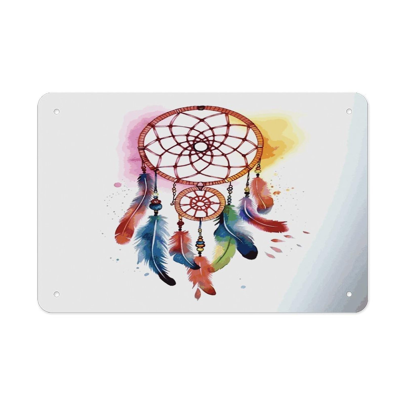 LDGSUPH Watercolor Dream Catcher Metal Tin Sign Wall Art Prints Folded Edge Iron Sheet Painting with Holes for Wall Prints Decorative Picture Metal Signboard Decor Painting Wall Decor
