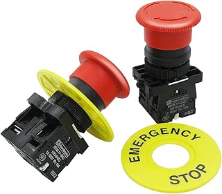 2pcs 22mm 2 NC Red Mushroom Emergency Stop Push Button Switch AC 660V 10A, 1 Year Warranty HB2-ES544