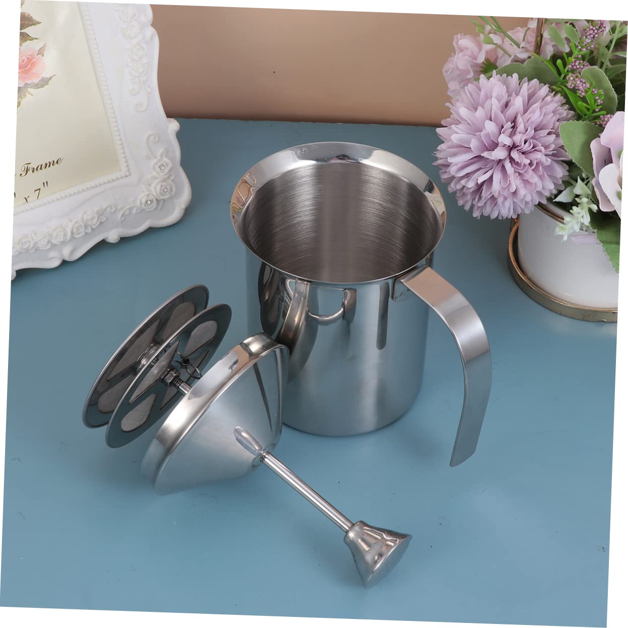 Cabilock 800Cc Espumador De Leche Manual Inoxidable Doble Capa Para Leche Casa o Cafeterías