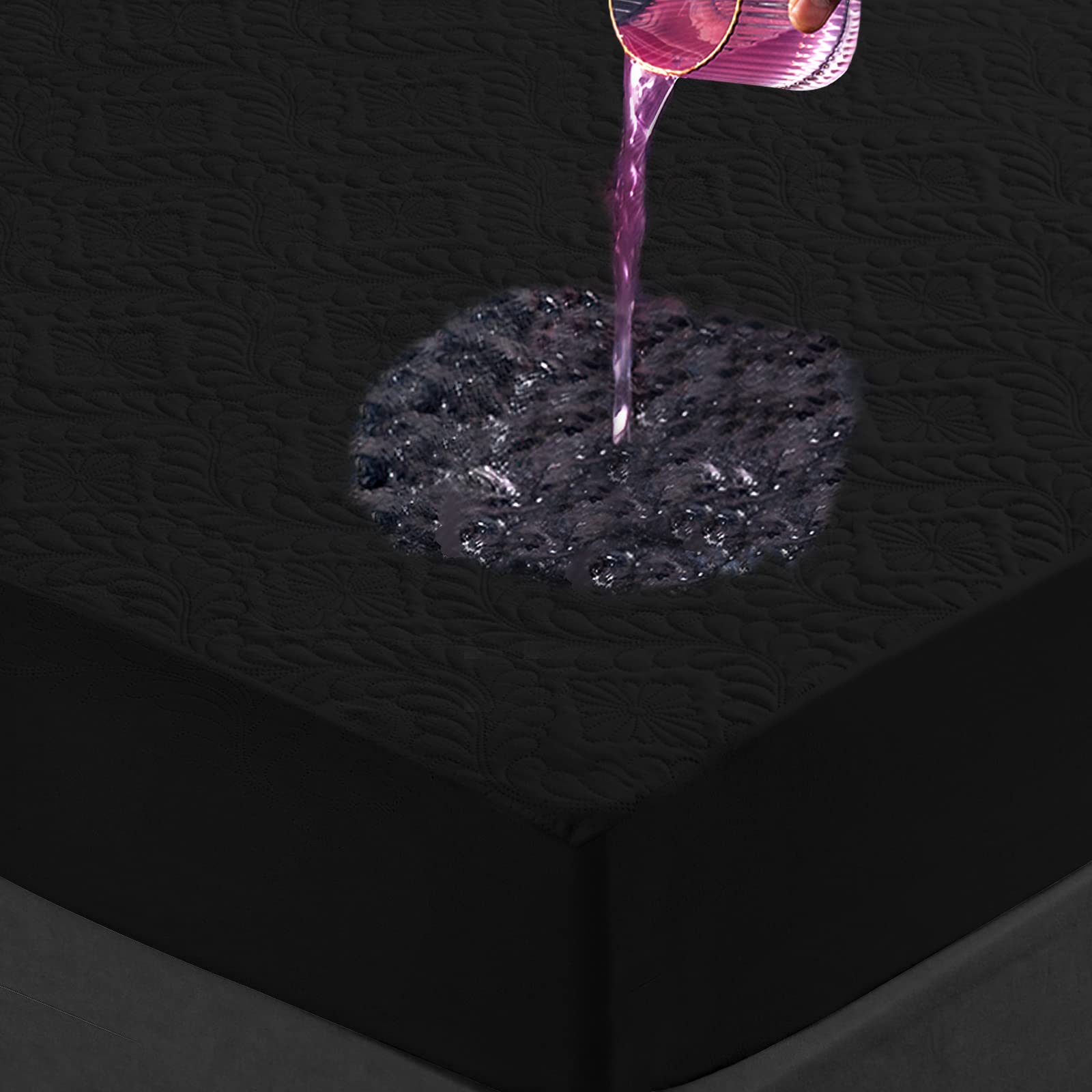 Protector de colchón impermeable sábana bajera 200 x 200 cm, 3D protector de colchón transpirable protector de colchón impermeable sábanas bajeras antihumedad - Negro