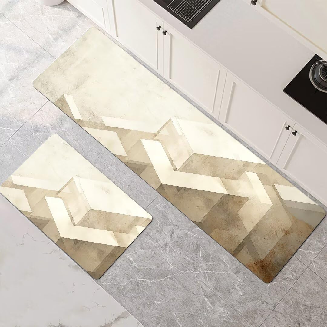 Alfombra de cocina antideslizante y súper absorbente: juego de 2 piezas beige lavable