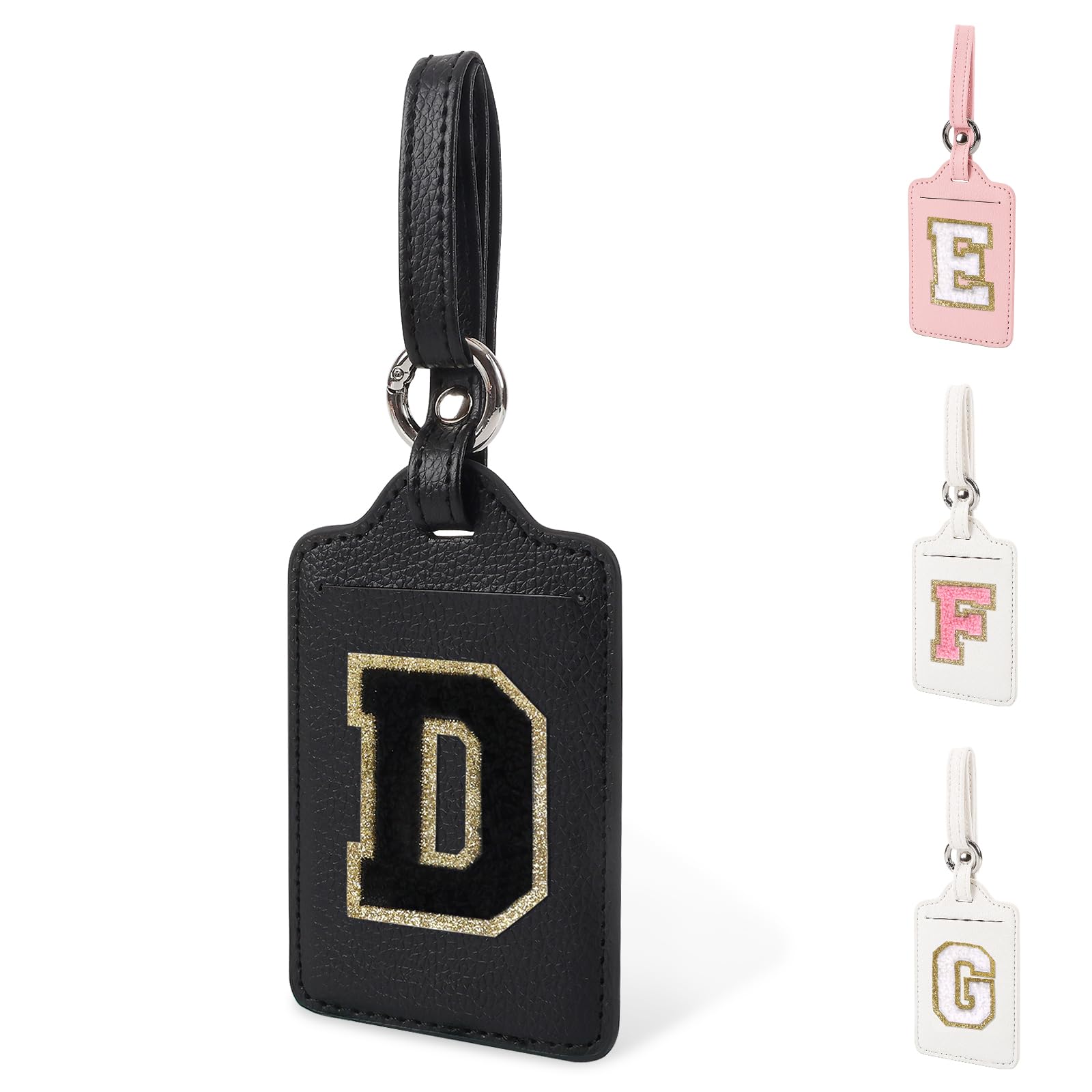 Personalized Initial Luggage Tag D for Suitcases, PU Leather Letter Luggage Tags with Privacy Cover ID Label Card, Black Cute Monogrammed Funny
