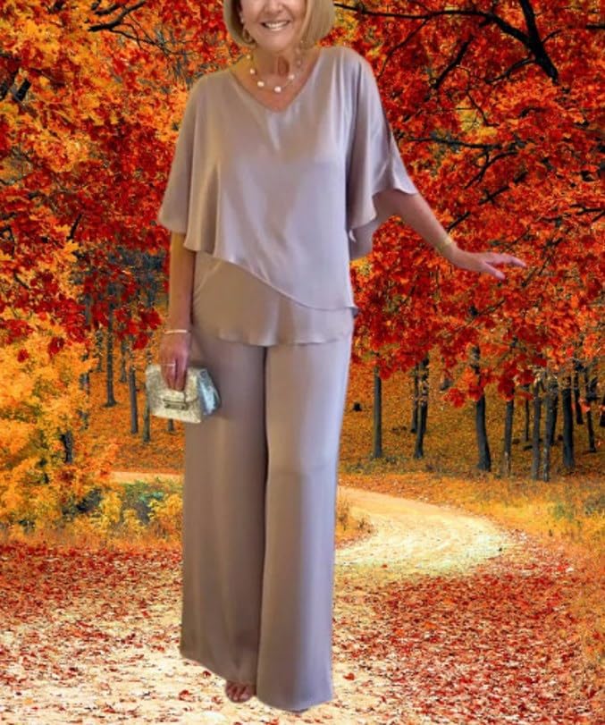 Womens Dressy Pants Suit Set Casual Loose Fit Flowy Summer Short Sleeve Two Piece Set Outfits Wedding