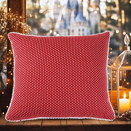 Image of Theme Red Cushion Covers 16 inch x 16 inch | Set of 3 |Cushion Covers 16x16 | Throw Pillow Covers | Decoration Items for Home