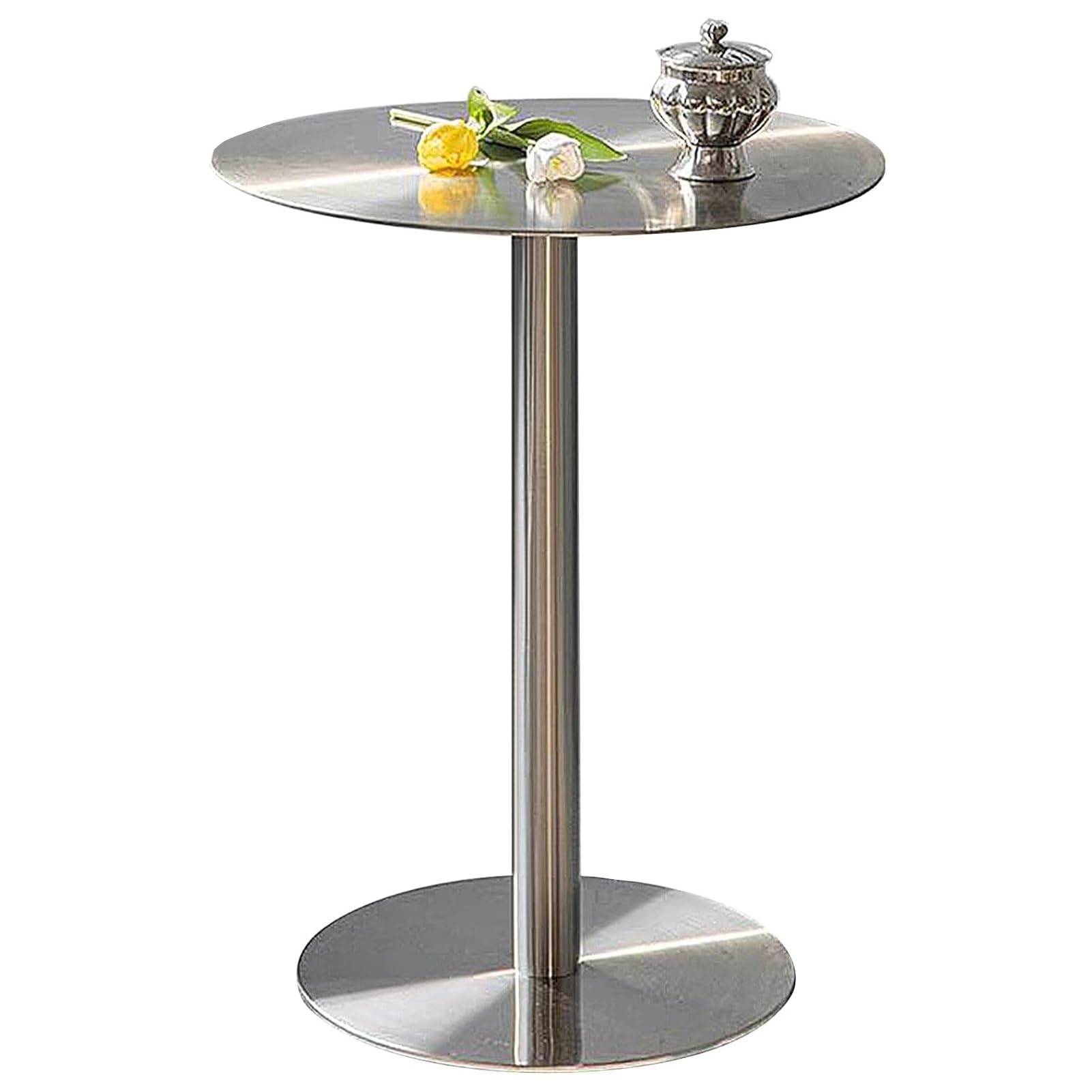 Runder Frühstücks-Esstisch, Kaffee-Beistelltisch aus Edelstahl, Freizeit-Sofa-Beistelltisch, Cocktailtisch für Bistro-Café-Tische(Size:50x50x75cm)