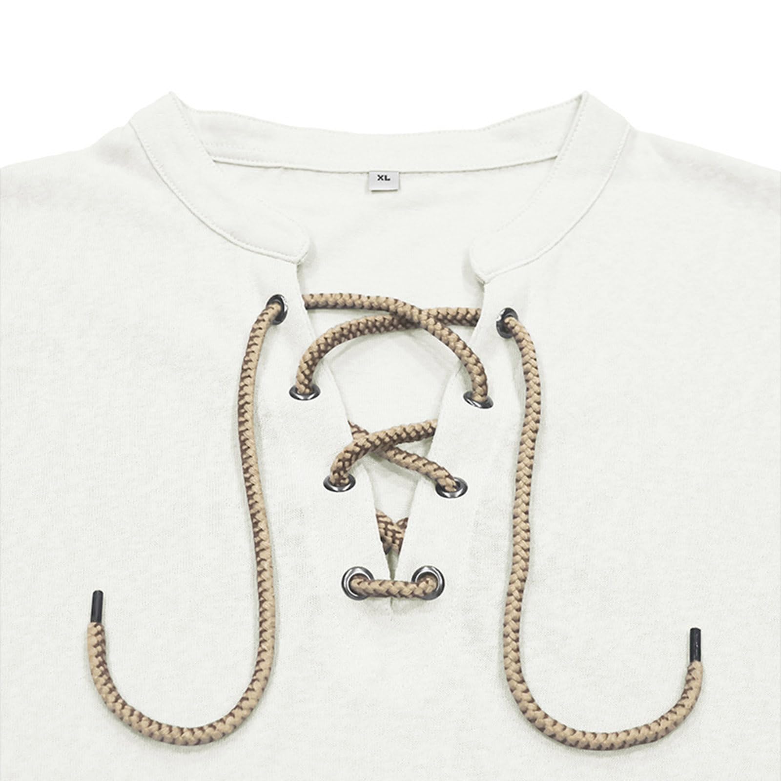 T-Shirt à Manches Longues Homme Gris foncé, col Fendu avec laçage décoratif, Tissu Doux Coupe Confortable pour Tenues décontractées et Quotidien