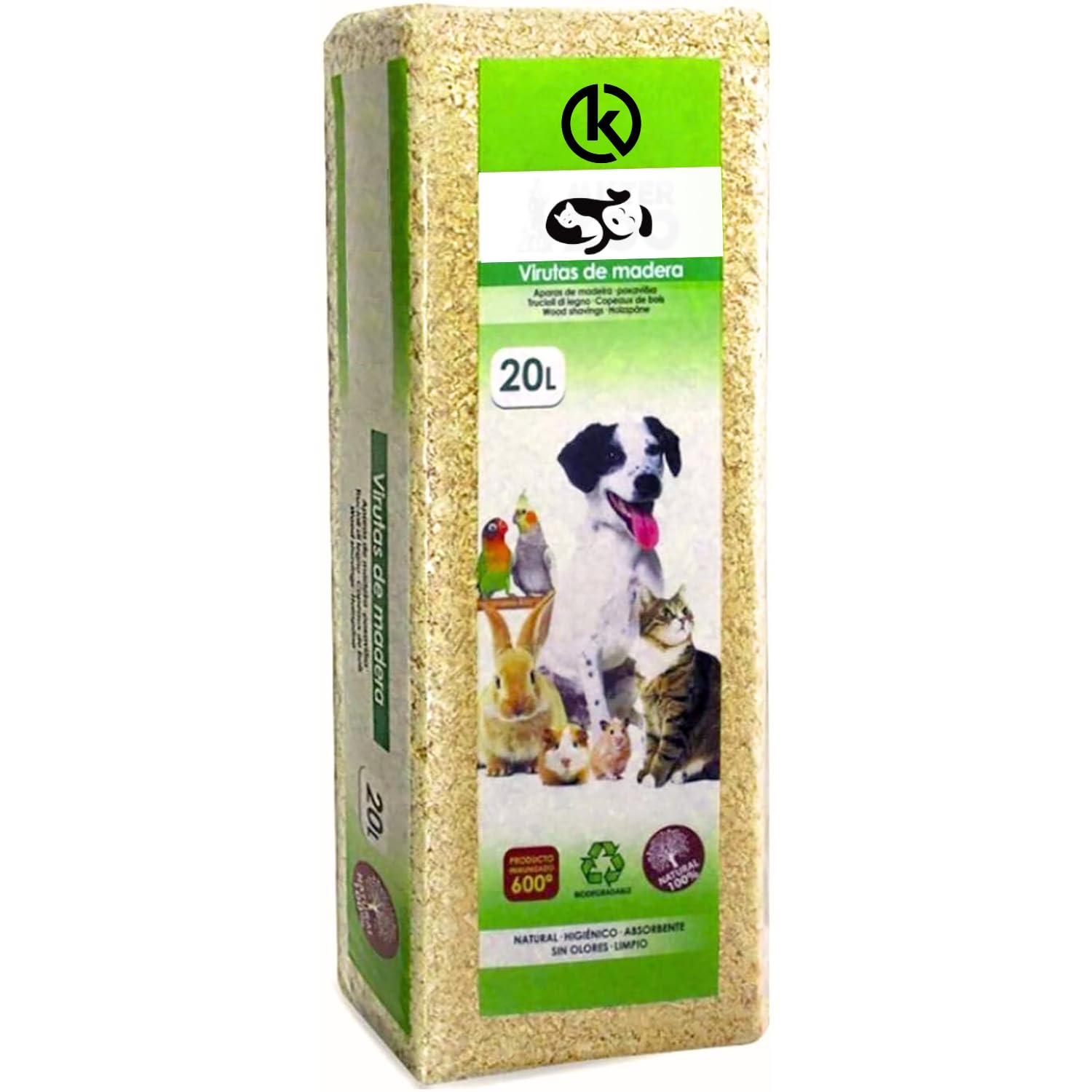 KROWN - Lecho Natural de Virutas de Madera para Pequeñas Mascotas - Serrín Natural de Calidad, 20L, Entorno Cómodo y Saludable